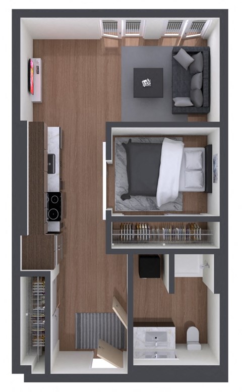 Floor plan for 1 bed, 1 bath, 473 sqft